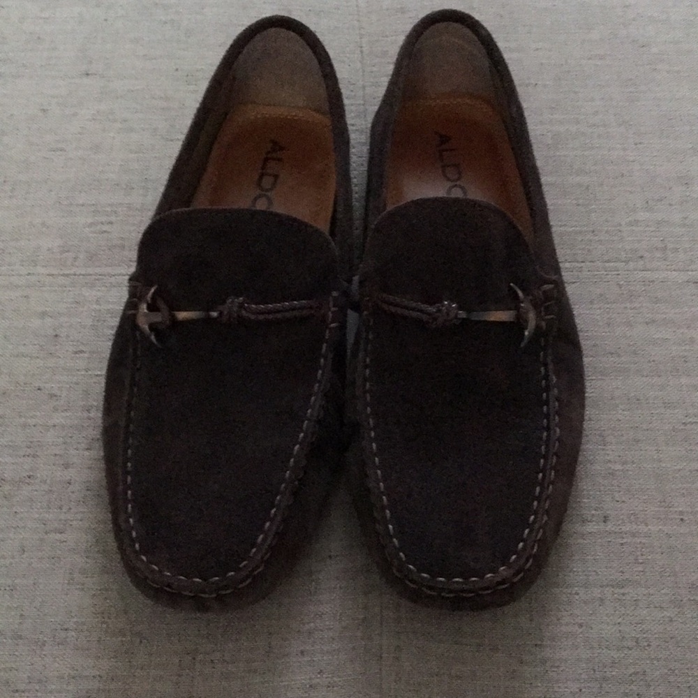 Aldo Taccone brown suede driving loafer w/ anchor